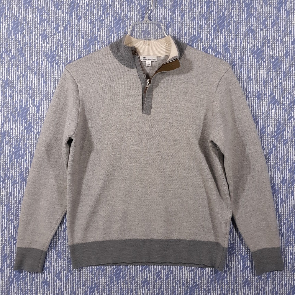 Peter Millar Merino Wool Sweater Mens XL (Fits As L) Quarter Zip Pullover Gray‎